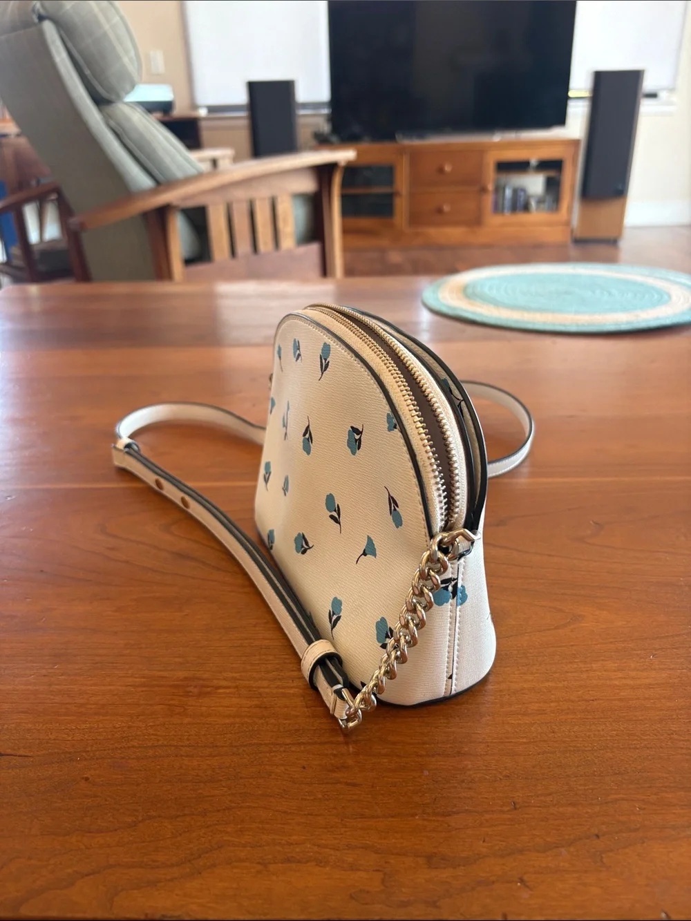 kate spade White Crossbody with Blue Floral Print